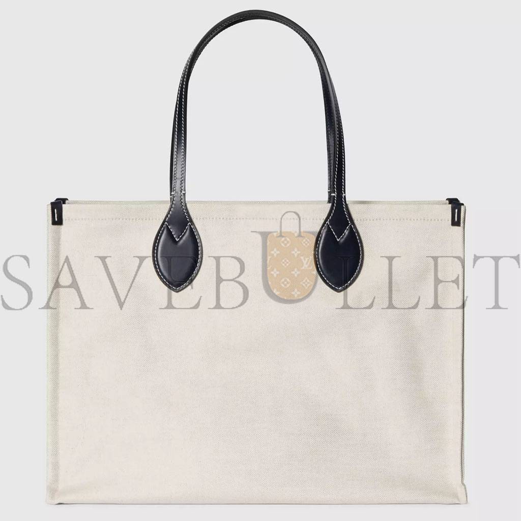 G*u*i print tote bag new beige canvas black 772176facvw8941 (41*19*18cm)